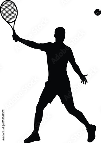 Tennis player hitting ball silhouette cartoon illustration, symbolic athletic motion and expressive gesture artwork for lifestyle and sports design