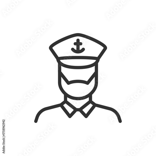 Captain, linear icon. Ship officer and maritime authority. Line with editable stroke.