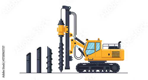 Powerful drilling rig in action, perfect for construction and infrastructure projects, vibrant yellow machinery ready to build, a symbol of progress and innovation