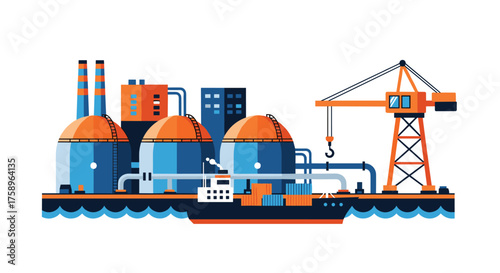 Vibrant loading dock with a crane lifting containers from a ship, ideal for logistics and shipping industry branding, highlighting efficiency and modern technology