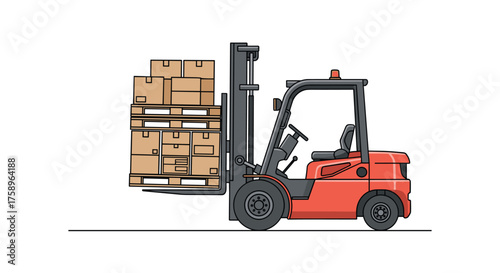 Efficient forklift lifting boxes on pallet for warehouse logistics, showing industrial transport and supply chain management in a clean modern style