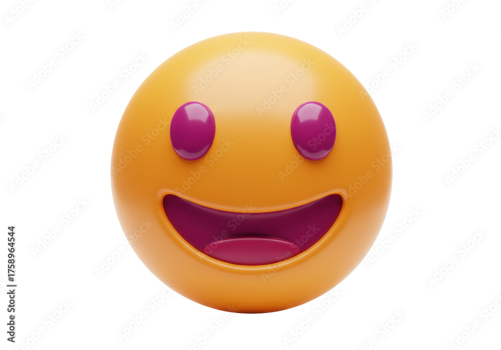Fototapeta premium Happy yellow smiley face PNG isolated on transparent background, cheerful emoji with a big smile for social media and digital communication