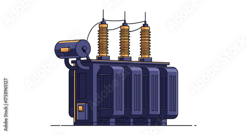 Detailed electrical power transformer illustration for engineering presentations, energy grid infographics, or electric company websites needing modern visuals