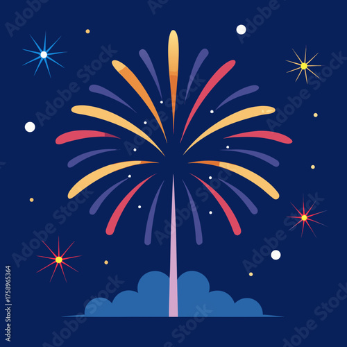 Vibrant colorful explosion of fireworks illuminating the night sky