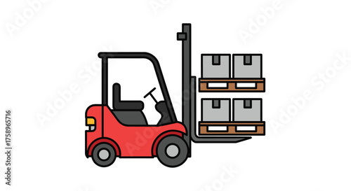 Streamlined distribution solutions with vibrant red forklift lifting pallet boxes, perfect for warehouse logistics and supply chain management needs