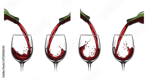 Pouring rich red wine from bottle into elegant glass is perfect for showcasing luxury, celebration, or culinary excellence and evokes sophistication