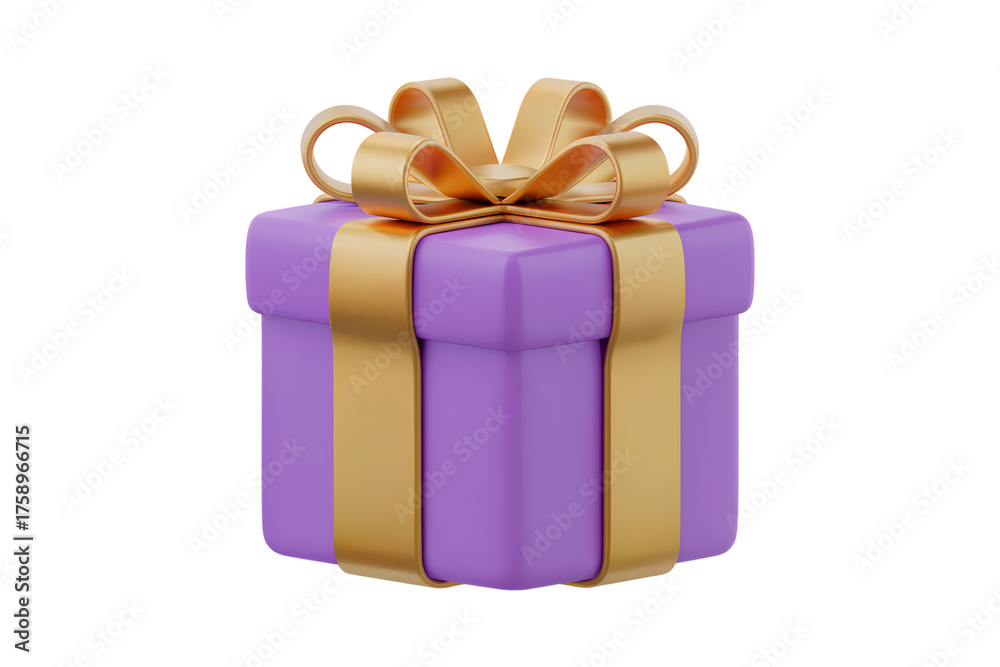 Obraz premium 3d illustration icon of gift box with golden ribbon . Isolated on transparent background, png