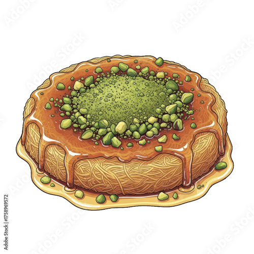 Delicious Pistachio Kadayif Dessert Illustration with Syrup Drizzle