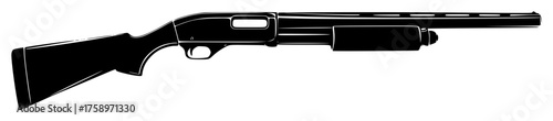 a black silhouette of a shotgun on a white background, black, drawing, gun, picture, silhouette 