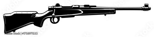 a black silhouette of a rifle bolt action on a white background, black, drawing, gun, picture 