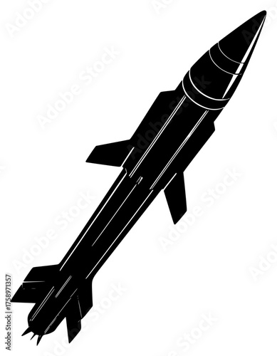 a black silhouette of a missile on a white background, black, fly, jet, rocket, sky 