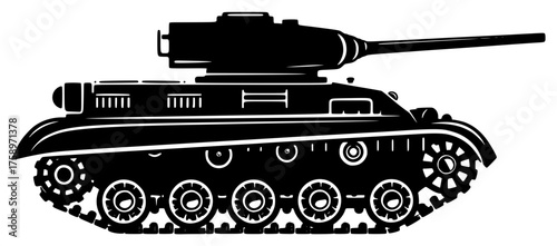 a black silhouette of a tank on a white background, black, drawing, silhouette, tank 