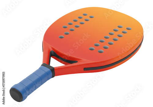 Canvastavla Orange and red paddle tennis racket isolated PNG, beach sport equipment for summ