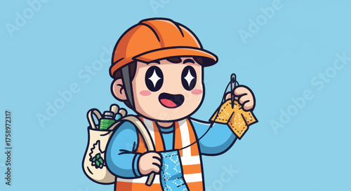 Cartoon sewer worker with needlepoint
