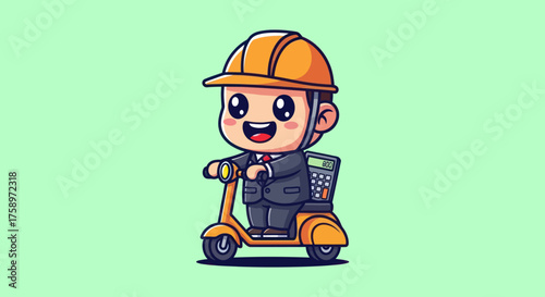 Engineer on scooter with calculator
