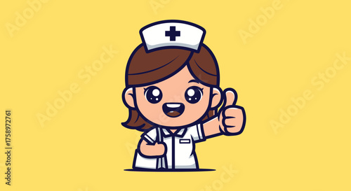 Cartoon of a smiling nurse giving a thumbs-up against a yellow background
