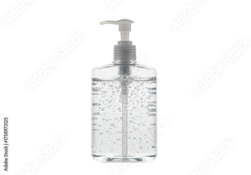 Fotografie Clear hand sanitizer bottle with pump isolated PNG, antibacterial gel for hygien