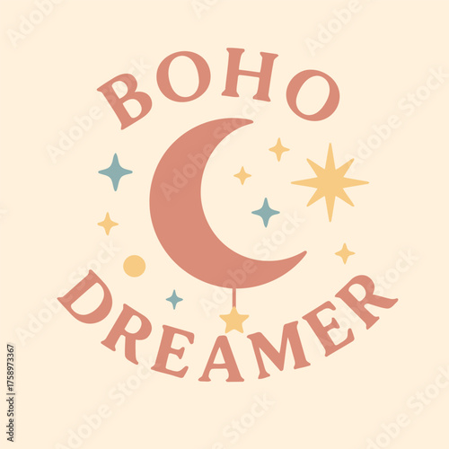Boho Dreamer Moon and Stars Minimal Design