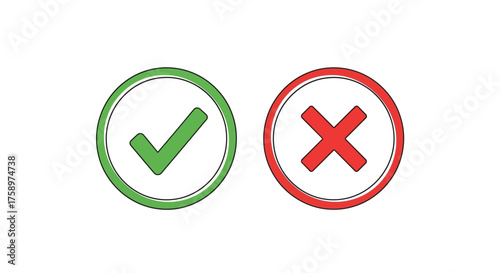 Free Download Green Check Mark and Red Cross Icon Set – Correct and Wrong Symbol Vector Design for UI, App, and Web Interface - GFXLoad