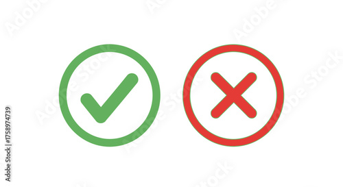 Free Download Green Check Mark and Red Cross Icon Set – Correct and Wrong Symbol Vector Design for UI, App, and Web Interface - GFXLoad