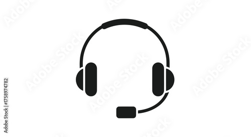 Black Silhouette of a Modern Headset with Microphone.