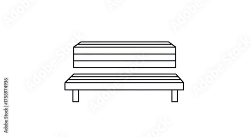 Simple Outline Illustration of a Wooden Park Bench.