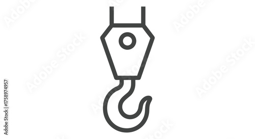 Industrial Crane Hook Line Art Icon for Lifting Heavy Loads.