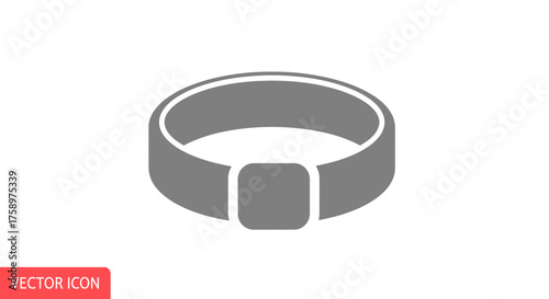 Simple Gray Icon of a Pet Collar with Buckle.