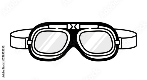 Classic Aviator Goggles Line Art Illustration with Adjustable Strap.
