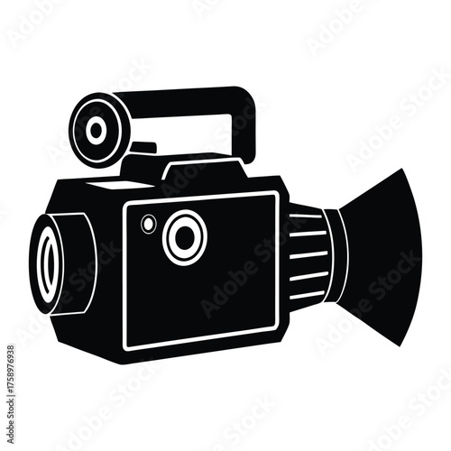 Vector illustration of vintage video camera, Flat design style isolated on white background.
