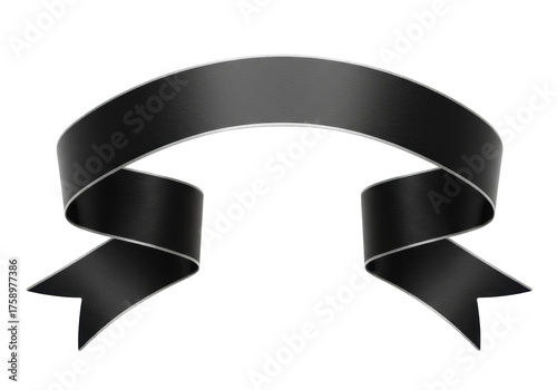 Elegant black ribbon banner isolated PNG, decorative scroll design element for celebration and graphic design projects on transparent background