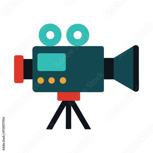 Vector illustration of vintage video camera, Flat design style isolated on white background.
