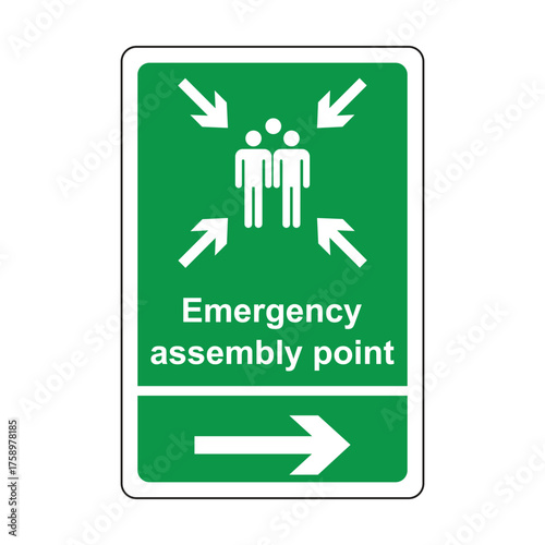 Emergency evacuation assembly point sign.