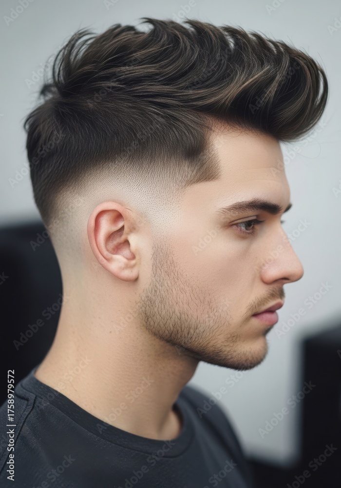 Fototapeta premium Modern men s fade haircut with textured top