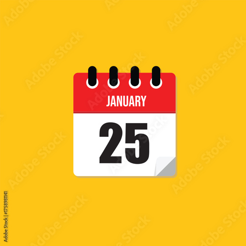 Flat Calendar Icon January 25th