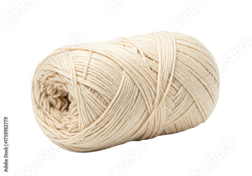 Obraz na płótnie Ball of cream-colored yarn isolated on transparent background, soft wool thread