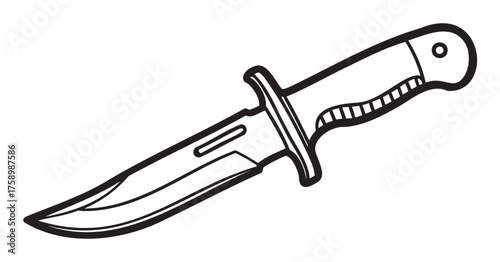 Simple black outline of a hunting knife with a curved blade and a textured handle, depicted in a clean and minimal style.