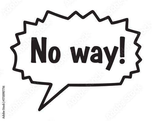 Black outline vector icon of an irregular speech bubble with the phrase "no way!" inside, emphasizing surprise or disbelief.