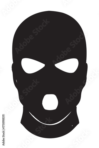Black silhouette of a balaclava ski mask with eye and mouth openings, isolated.