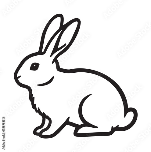 Black outline drawing of a sitting rabbit with long ears and a bushy tail. simple, minimalistic design suitable for animal and nature themes.