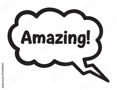 Black outline of a comic-style speech bubble with the word "amazing!" in bold letters, showcasing an expressive and dynamic design.