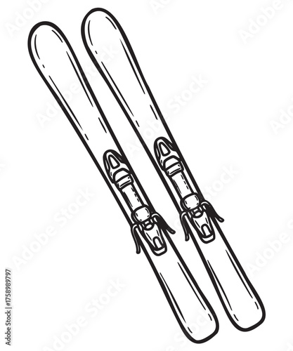Black outline vector icon of a pair of simple skiing skis with bindings, depicted in a minimal linear style.