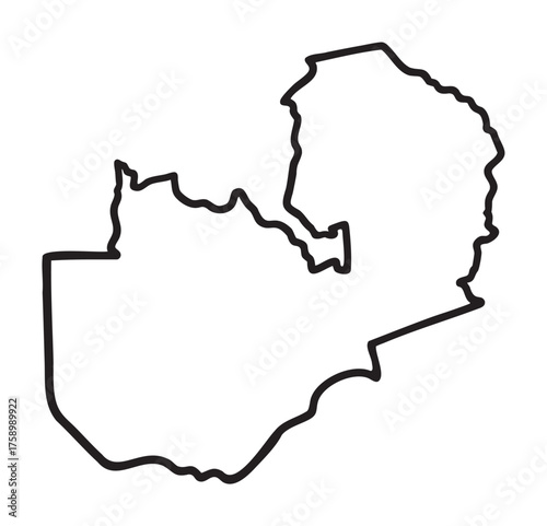 Black outline simple map of zambia with distinctive borders and recognizable shape.
