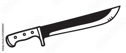 Black outline illustration of a machete with a sharp blade and a simple handle design.