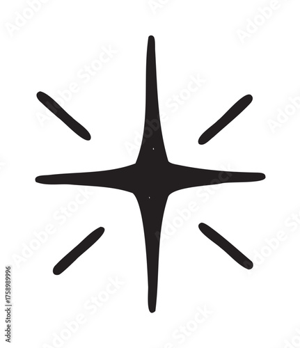 Simple black outline of a four-pointed star with additional short linear accents on each side for decorative emphasis.