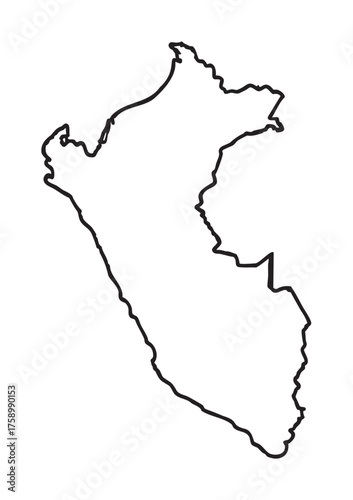 Black outline of the country of peru, depicting its geographical shape in a minimalist style.