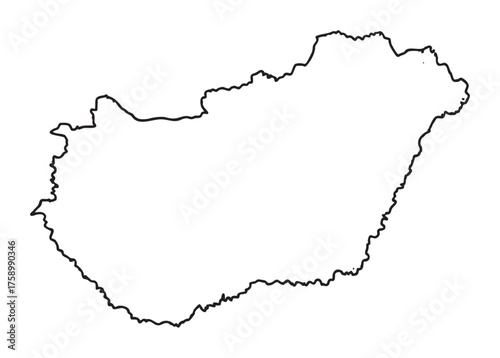 Simple black outline vector of hungary's geographic shape, suitable for educational or geographical concepts.