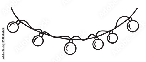 Black outline illustration of a string of round festive lights, perfect for decoration or holiday celebration concepts.