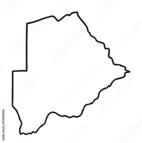 Black outline of the geographical shape of botswana, featuring its distinct borders and angular contours.