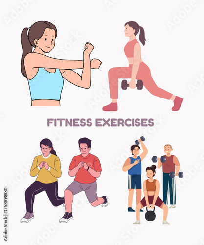 vector illustration of a man and woman exercising